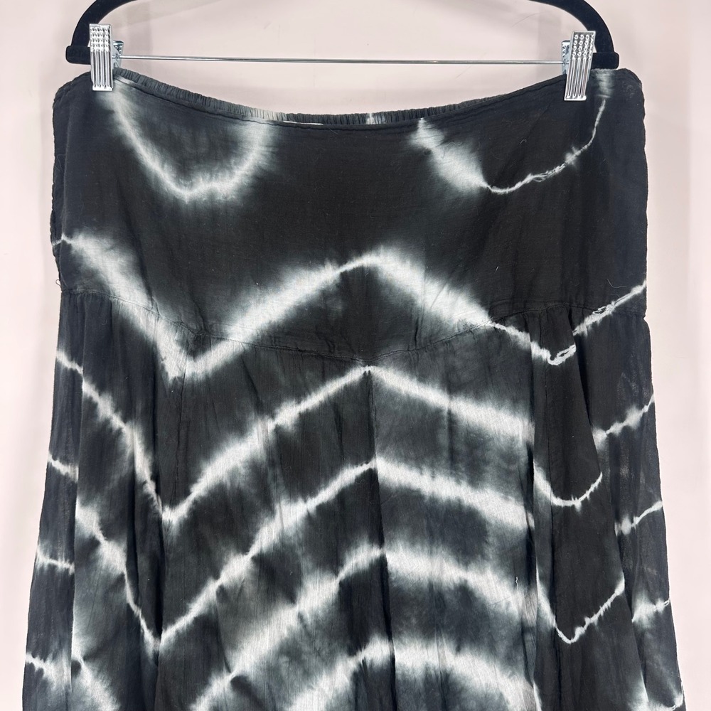 Lucy Diamonds‎ Tie Dye Maxi Skirt Tiered Balloon Black White Cotton Women 6X - Picture 3 of 11